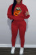 Red Casual Print Basic Hooded Collar Long Sleeve Two Pieces