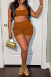 Red Casual Solid Backless Spaghetti Strap Sleeveless Two Pieces