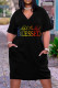 Black Casual Letter Print Patchwork V Neck Short Sleeve Dress