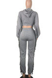 Deep Red Casual Solid Tassel Patchwork Hooded Collar Regular Jumpsuits