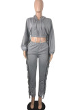 Deep Red Casual Solid Tassel Patchwork Hooded Collar Regular Jumpsuits