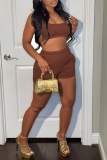 Red Casual Solid Backless Spaghetti Strap Sleeveless Two Pieces
