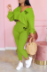Army Green Fashion Print Patchwork V Neck Long Sleeve Two Pieces