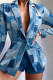 Blue Casual Daily Print Patchwork Turn-back Collar Long Sleeve Two Pieces