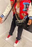Red Casual Print Patchwork Letter Mandarin Collar Outerwear