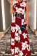 Red Casual Print Patchwork With Belt O Neck Jumpsuits