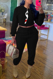 Colour Casual Print Patchwork O Neck Long Sleeve Two Pieces