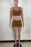 Red Casual Solid Backless Spaghetti Strap Sleeveless Two Pieces