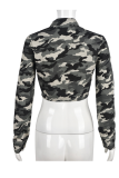 Camouflage Street Camouflage Print Patchwork Zipper Collar Outerwear
