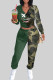 Camouflage Casual Camouflage Print Patchwork V Neck Long Sleeve Two Pieces