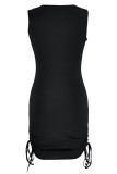 Black Sexy Casual Solid Bandage O Neck Vest Dress