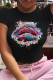 Black Casual Street Lips Printed Patchwork Letter O Neck T-Shirts