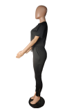 Pink Casual Solid Backless O Neck Short Sleeve Two Pieces