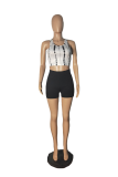 Pink Sexy Print Patchwork Halter Sleeveless Two Pieces