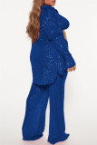 Rose Red Sexy Casual Patchwork Sequins Cardigan Vests Pants Long Sleeve Two Pieces