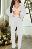 Rose Red Sexy Casual Patchwork Sequins Cardigan Vests Pants Long Sleeve Two Pieces