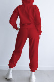 Red Casual Print Basic Hooded Collar Long Sleeve Two Pieces