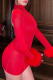 Red Sexy Solid Tassel Backless Half A Turtleneck Pencil Skirt Dresses