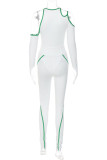 White Sexy Solid Hollowed Out Patchwork Asymmetrical Asymmetrical Collar Regular Jumpsuits