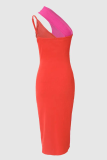Orange Sexy Solid Hollowed Out One Shoulder Pencil Skirt Dresses