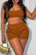 Khaki Casual Solid Backless Spaghetti Strap Sleeveless Two Pieces