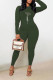 Army Green Casual Print Patchwork O Neck Long Sleeve Two Pieces