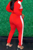 Red Casual Solid Patchwork Contrast Zipper Collar Long Sleeve Two Pieces