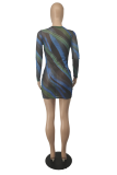 Black Sexy Print Patchwork O Neck Pencil Skirt Dresses