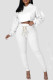 White Casual Solid Bandage Patchwork Hooded Collar Long Sleeve Two Pieces