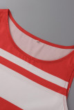 Red Fashion Casual Print Asymmetrical O Neck Sleeveless Dress