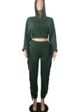 Deep Red Casual Solid Tassel Patchwork Hooded Collar Regular Jumpsuits