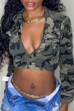 Camouflage Street Camouflage Print Patchwork Zipper Collar Outerwear