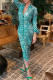 Green Sexy Print Patchwork Buckle Turndown Collar Pencil Skirt Dresses