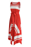 Red Fashion Casual Print Asymmetrical O Neck Sleeveless Dress