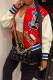 Red Casual Print Patchwork Letter Mandarin Collar Outerwear