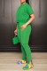 Green Casual Solid Backless O Neck Short Sleeve Two Pieces