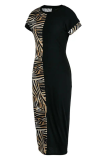 Black Sexy Animal Print Patchwork O Neck Pencil Skirt Dresses