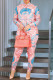 Red Casual Print Patchwork Turndown Collar Long Sleeve Two Pieces