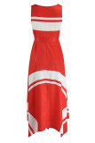 Red Fashion Casual Print Asymmetrical O Neck Sleeveless Dress