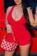 Red Sexy Casual Solid V Neck Sleeveless Skinny Romper