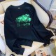 Black Casual Print Letter O Neck Tops