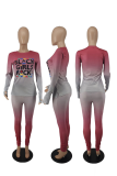 Red Casual Gradual Change Letter O Neck Long Sleeve Two Pieces