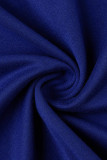 Blue Casual Solid Patchwork V Neck Plus Size Jumpsuits