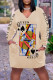 Beige Casual Print Patchwork V Neck Long Sleeve Dresses
