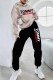 Apricot Street Print Letter Hooded Collar Long Sleeve Two Pieces