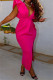 Rose Red Sexy Formal Solid Patchwork Slit V Neck One Step Skirt Dresses