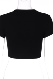 Black Street Print Patchwork O Neck T-Shirts