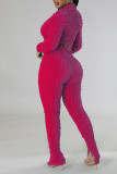 Rose Red Casual Street Solid Patchwork Turtleneck Long Sleeve Two Pieces
