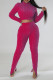 Rose Red Casual Street Solid Patchwork Turtleneck Long Sleeve Two Pieces