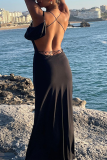 Black Sexy Solid Backless Spaghetti Strap Trumpet Mermaid Dresses